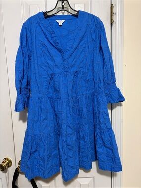 crown & ivy Cobalt Blue Long Sleeve Tiered Eyelet Dress